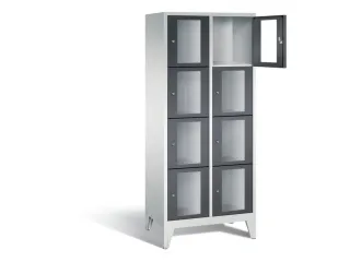 Lockerkast 1850x810x500mm 2x4 vakken Cilinderslot Poten, RAL7021 - 1