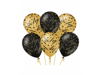Ballonnen Classy party balloons 'Pensioen' 30cm Goud-Zwart 6 stuk - 1