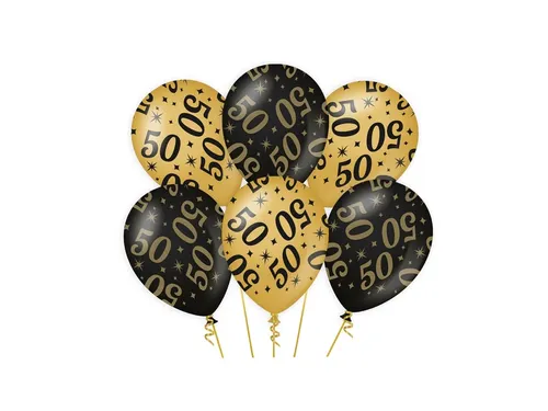 Ballonnen Classy party balloons '50' 30cm Goud-Zwart 6 stuks