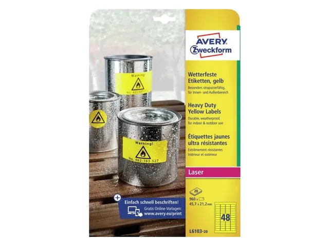 Avery Zweckform Ultra sterk etiket L6103-20 45.7x21.2mm Geel 960 stuks
