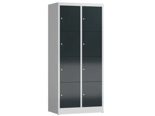 Lockerkast 1800x800x500mm 2x4 vakken cilinderslot, sokkel, RAL7016