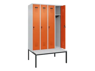 locker met bank,HxBxD 2120x1200x815mm,4vak,vak B 300mm,draaigrendel - 1