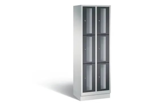 Lockerkast 1800x610x500mm 2x3 vakken Cilinderslot, Sokkel, RAL7021