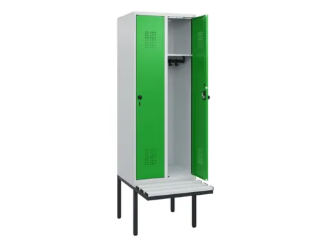 locker met bank,HxBxD 1950x600x815mm,2vak,vak B 300mm,draaigrendel