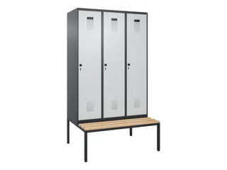 locker met bank,voor scheiding van kleding,HxBxD 2120x1200x815mm,3vak - 2