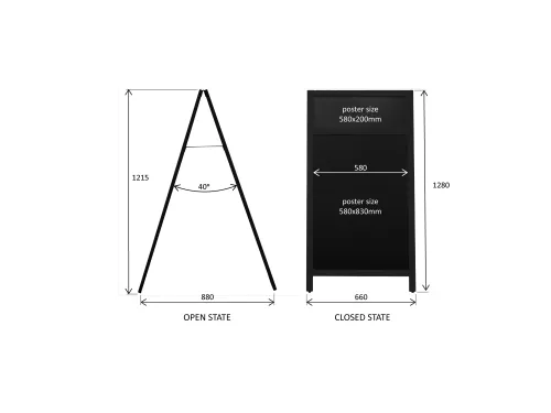 Europel Krijtstoepbord met Topbord 660 x 1280 mm Zwart