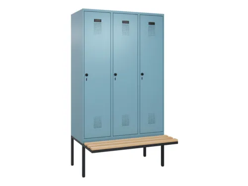locker met bank,HxBxD 2120x1200x815mm,3vak,vak B 400mm,draaigrendel