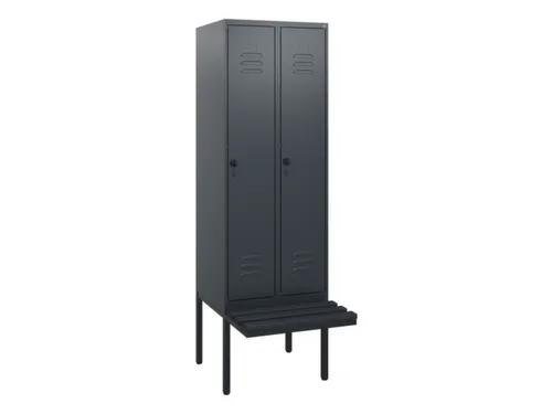 locker met bank,HxBxD 1950x600x815mm,2vak,vak B 300mm,draaigrendel