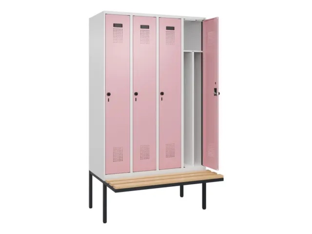 locker met bank,voor scheiding van kleding,HxBxD 2120x1200x815mm,4vak