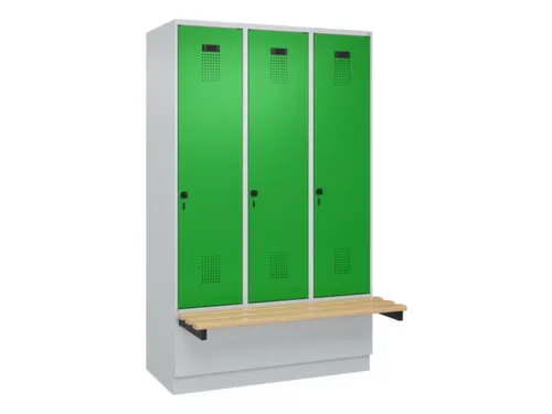 locker met bank,HxBxD 1950x1200x815mm,3vak,vak B 400mm,draaigrendel