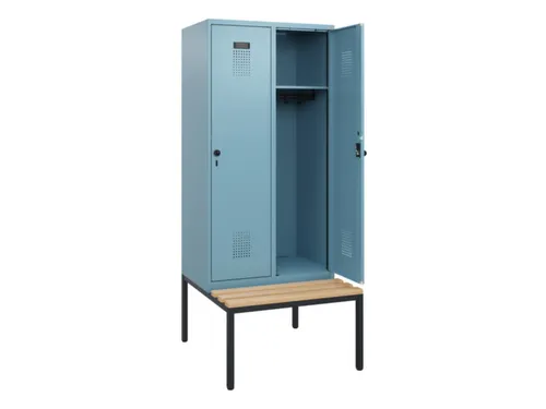 locker met bank,HxBxD 1950x800x815mm,2vak,vak B 400mm,draaigrendel