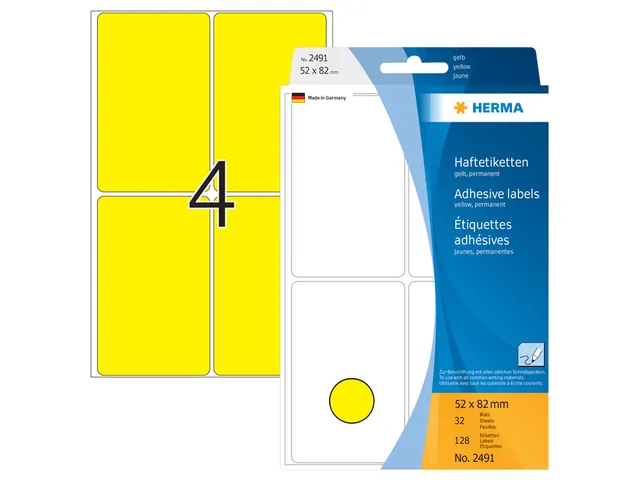 HERMA 2491 Universele etiketten 52x82mm Geel 128 stuks
