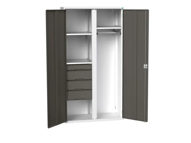 Locker 2000x1050x550mm 3 vakken, lade, dubbele vleugeldeur, RAL7016