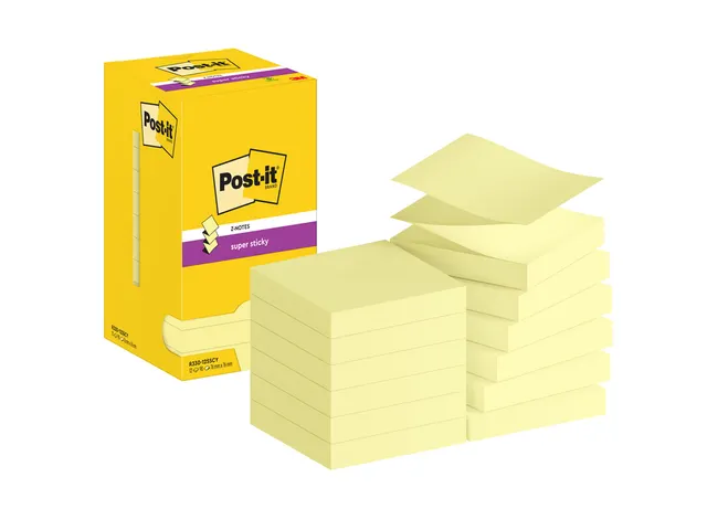 Memoblok Post-it Z-Note S330 Super Sticky 76x76mm geel 12 stuks