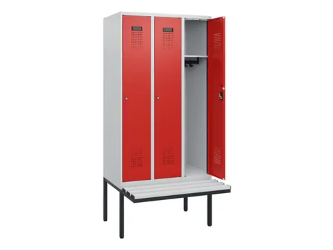 locker met bank,HxBxD 1950x900x815mm,3vak,vak B 300mm,cilinderslot