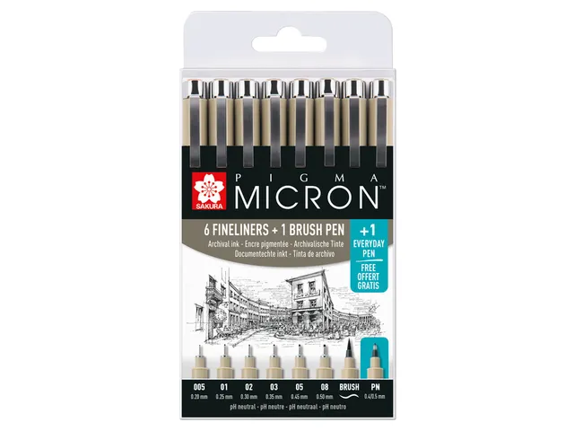 Fineliner & Brush Sakura Pigma Micron set 7 + 1 Pigma Micron PN gratui