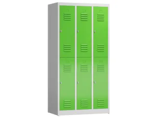 Dubbeldekse garderobekast 1800x870x500mm 3x2vak klink RAL7035 RAL6018 - 1