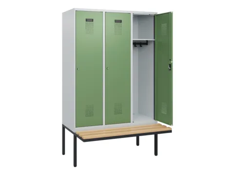 locker met bank,HxBxD 1950x1200x815mm,3vak,vak B 400mm,cilinderslot