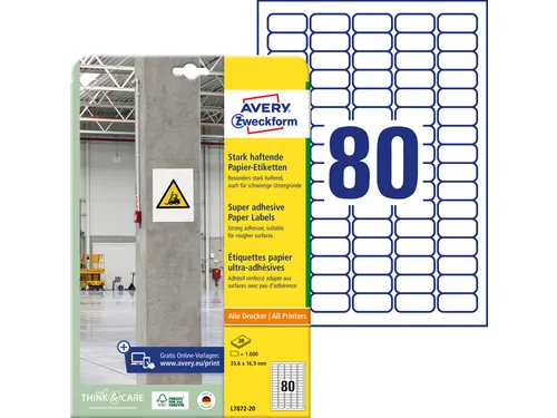 Etiket Avery Zweckform L7872-20 35.6x16.9mm Wit 1600 stuks