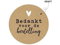 KP Sticker rond 50mm "Bedankt voor de bestelling" kraft hart 250 stuks