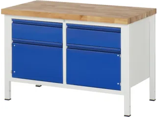 werkbank,RAL 7035/RAL 5010,HxBxD 840-1040x1250x700mm,beukblad - 1