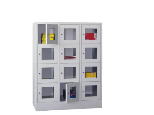 lockerkast,HxBxD 1518x1200x500mm,3x4vakken,RAL7035,front RAL5012