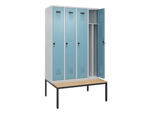 locker met bank,voor scheiding van kleding,HxBxD 2120x1200x815mm,4vak