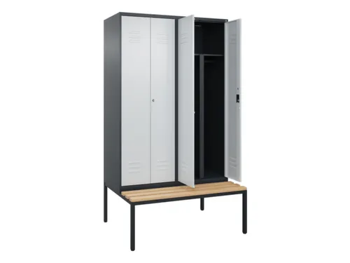 PBM-locker met bank,HxBxD 2120x1200x815mm,4vak,vak B 300mm,cil.-slot