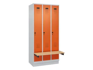 locker met bank,HxBxD 1950x900x815mm,3vak,vak B 300mm,draaigrendel - 2
