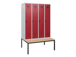 locker met bank,HxBxD 1950x1200x815mm,4vak,vak B 300mm,draaigrendel - 2