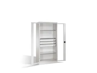 werkplaatskast HxBxD 1950x930x600mm 3xStalen bodem 3laden slot RAL7035 - 2