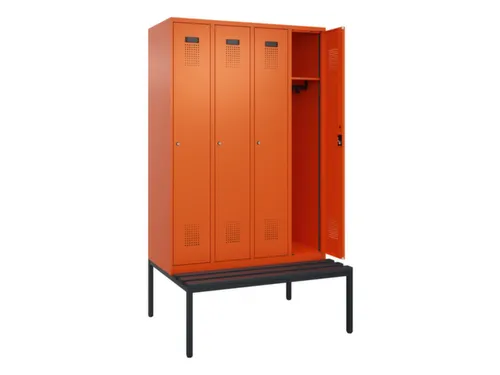 locker met bank,HxBxD 2120x1200x815mm,4vak,vak B 300mm,cilinderslot