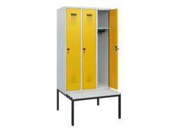 locker met bank,HxBxD 1950x900x815mm,3vak,vak B 300mm,draaigrendel