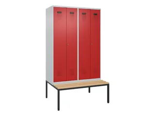 PBM-locker met bank,HxBxD 2120x1200x815mm,4vak,vak B 300mm - 2