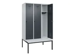 locker met bank,HxBxD 2120x1200x815mm,3vak,vak B 400mm,draaigrendel