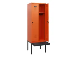locker met bank,HxBxD 1950x600x815mm,2vak,vak B 300mm,draaigrendel
