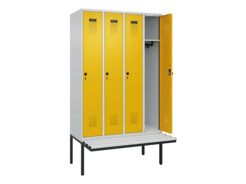 locker met bank,HxBxD 2120x1200x815mm,4vak,vak B 300mm,draaigrendel