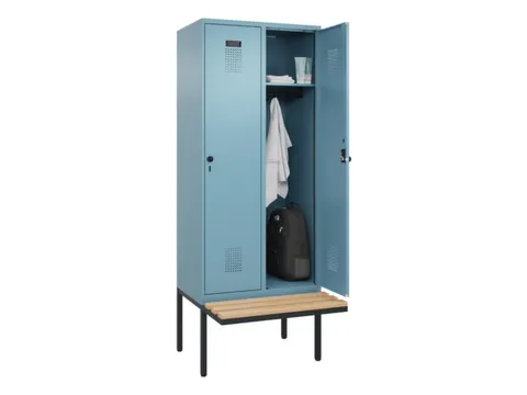 locker met bank,HxBxD 2120x800x815mm,2vak,vak B 400mm,draaigrendel