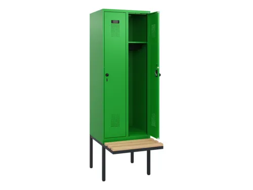 locker met bank,HxBxD 1950x600x815mm,2vak,vak B 300mm,draaigrendel