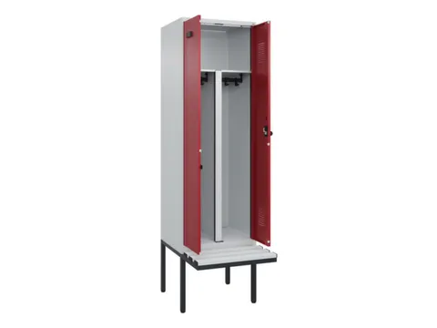 PBM-locker met bank,HxBxD 2120x600x815mm,2vak,vak B 300mm,draaigrendel