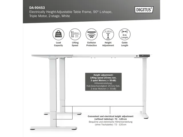Elektrisch in hoogte verstelbaar tafelframe L-vormig Wit