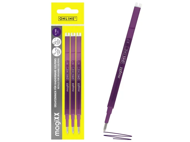 Gelschrijvervulling Online Magixx medium violet blister à 3 stuks