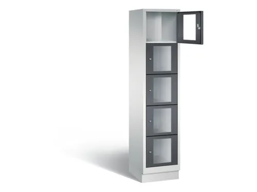 Lockerkast 1800x420x500mm 1x5 vakken Cilinderslot, Sokkel, RAL7021