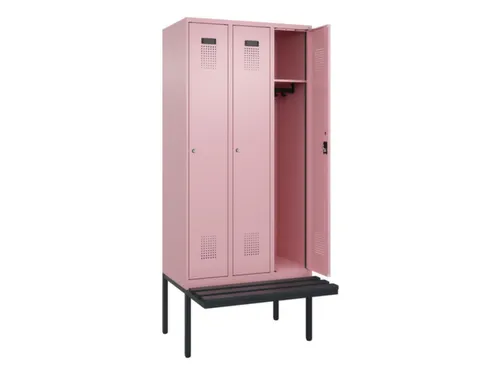 locker met bank,HxBxD 2120x900x815mm,3vak,vak B 300mm,cilinderslot
