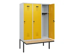locker met bank,HxBxD 1950x1200x815mm,3vak,vak B 400mm,draaigrendel