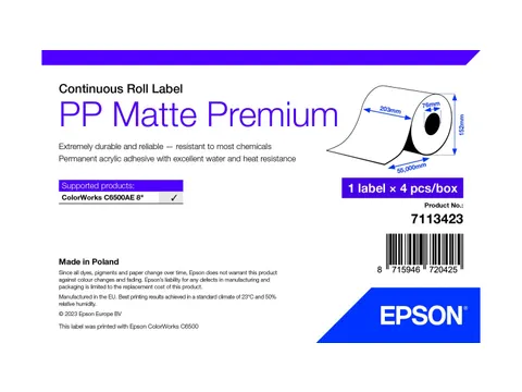 Epson 7113423, Wit, Zelfklevend printerlabel, Doorlopend etiket, Rol,