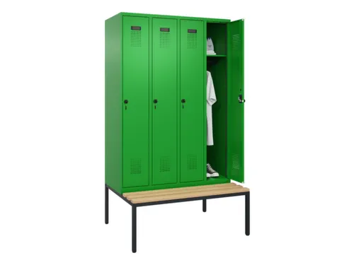 locker met bank,HxBxD 2120x1200x815mm,4vak,vak B 300mm,draaigrendel