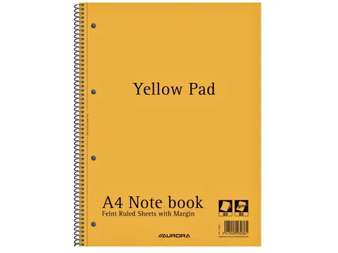 Collegeblok Aurora Yellow Pad A4 lijn 4-gaats 160 pagina's 80gr geel