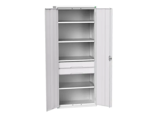 universele kast,HxBxD 2000x800x550mm,4xStalen bodem,2lade(n)