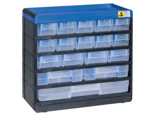 magazijnkast HxBxD 285x300x135mm 17laden behuizing zwart/blauw